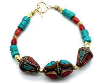 Turquoise and Coral Bracelet