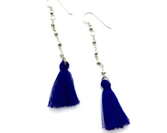 Blue Tassel Earrings with Sterling Silver