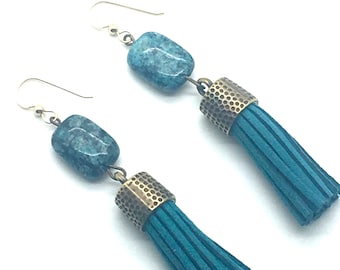 Tassel Earrings,Boho Fringe Earrings,Leather Jewelry,Leather Tassels,Leather Fringe,Boho Hippie Earrings,Trending,Statement Jewelry,Gift Her