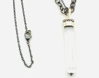 Multi Layered Necklace with Crystal Pendant