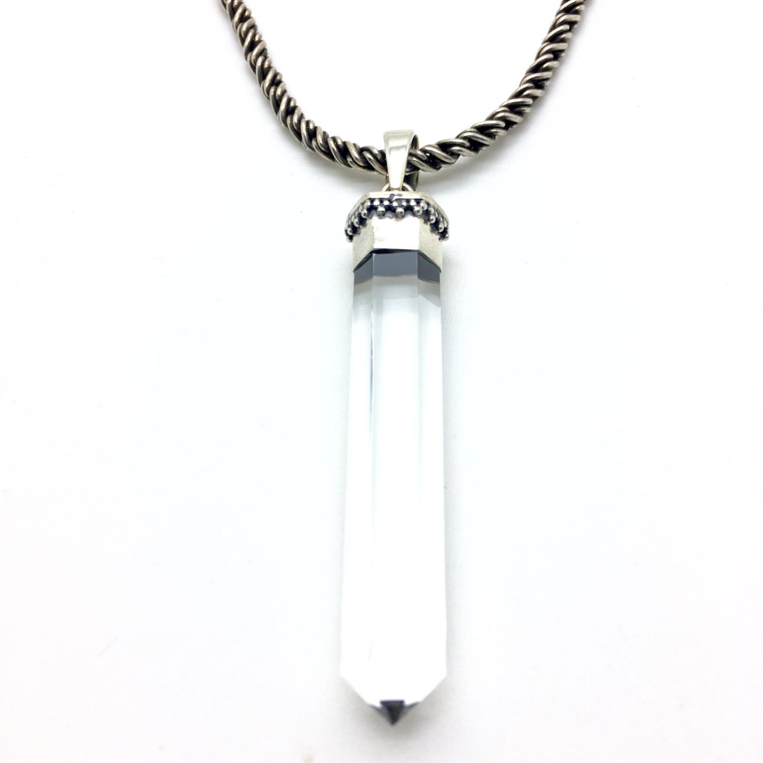 Crystal Necklace Clear Crystal Rope Chain Necklace Pendant Etsy UK