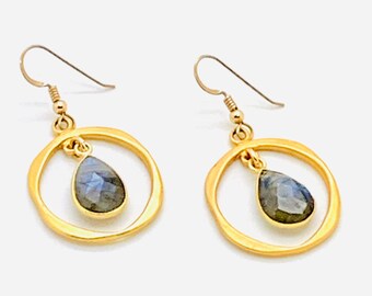 Feeling Centered,Hoop Earrings,Blue Earrings,Labradorite Earrings,Gold Earrings,Gift for Her,Blue Stones,Date Night Earrings,Gold Jewelry