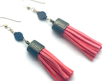 Tassel Earrings, Tassel Jewelry, Trending Jewelry, Trending Earrings, Leather Jewelry, Leather Tassels, Fun Earrings, Gift for Her,Tassels