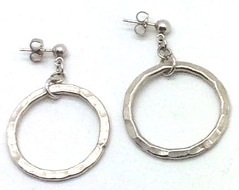 Hammered Sterling Earrings, Sterling Silver, Hoops, Posts, Goes With Everything, Gift Ideas, Hammered Metal