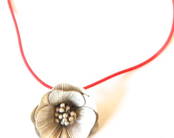 Loving Life,Choker Necklace,Rubber,Red,Pure Silver,Flower Power,Pendant Necklace,Metal,Gift for Her,Gift Idea,Happy Necklace,Colorful