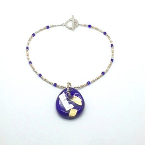 Murano Glass Necklace,Italian Glass,Blue,Gold Leaf,Silver Leaf,Sterling Silver,Pendant Necklace,Statement Piece,Circle,Circle of Life
