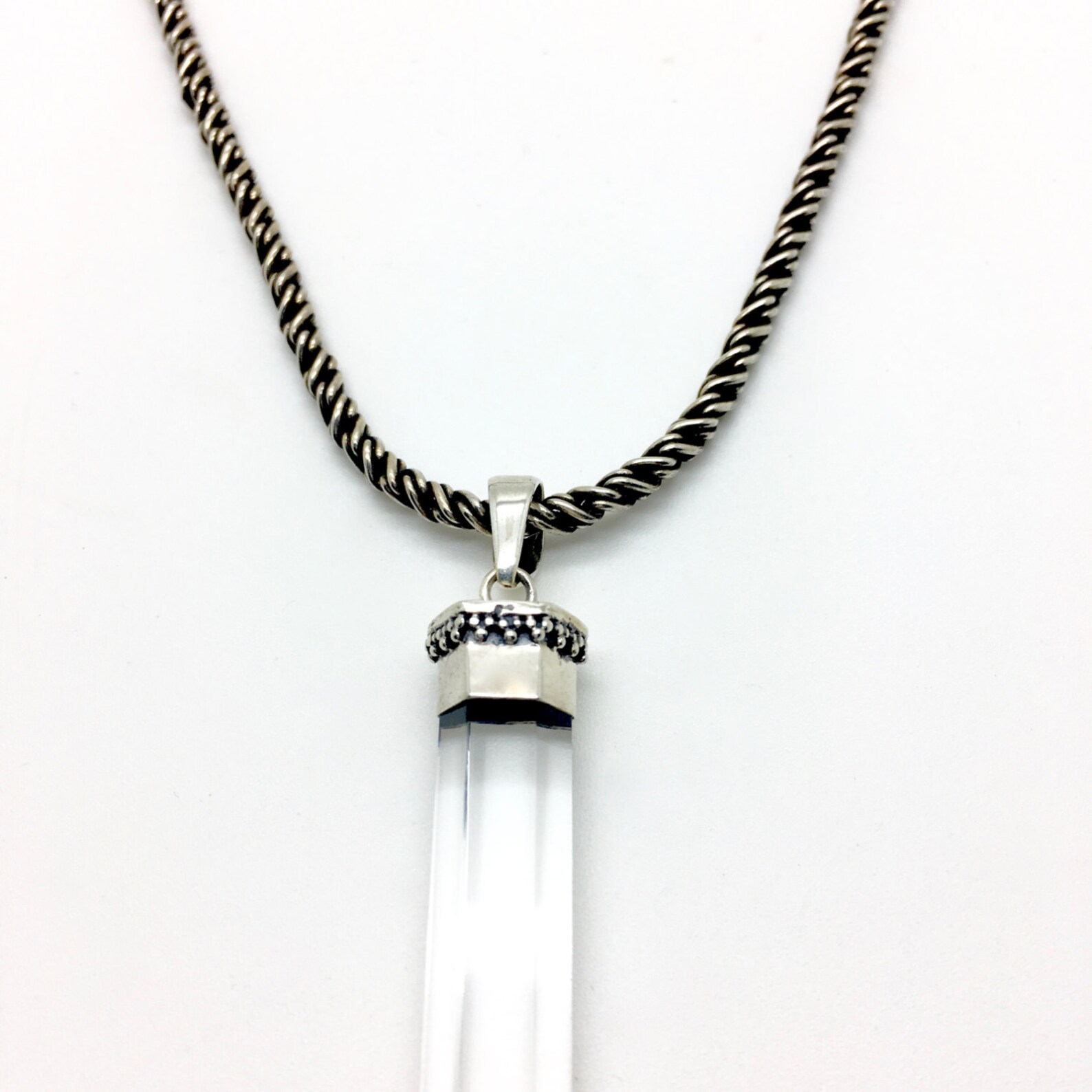 Crystal Necklace Clear Crystal Rope Chain Necklace Pendant Etsy UK