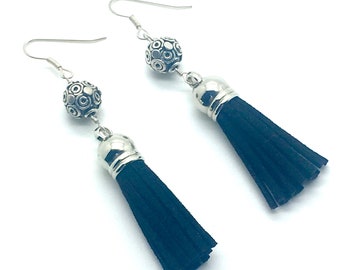 Tassel Earrings,Boho Fringe Earrings,Leather Jewelry,Leather Tassels,Leather Fringe,Boho Hippie Earrings,Trending,Statement Jewelry,Gift Her