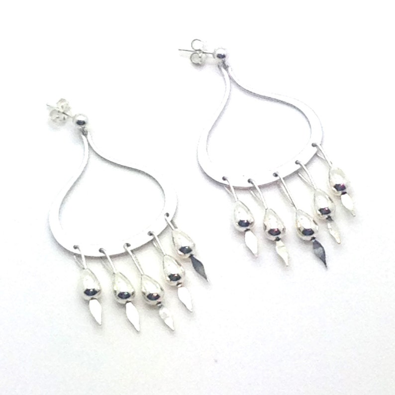 Hanging Feathers, Sterling Silver, Rhodium, Brass, Teardrop, Post Earrings, Gift Idea image 1