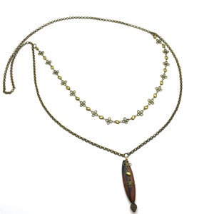 Something Different,Long Necklace,Chain Necklace,Pendant Necklace,Double Chain,Flower,Wood,Unique,Layering Necklace,Gift for Her,Trends