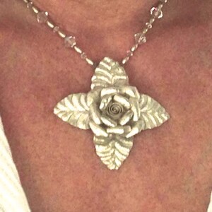 Pure Silver Flower Pendant on Choker of Sterling and Swarovski Crystals image 2