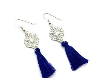 Blue Tassel Earrings with Sterling Silver