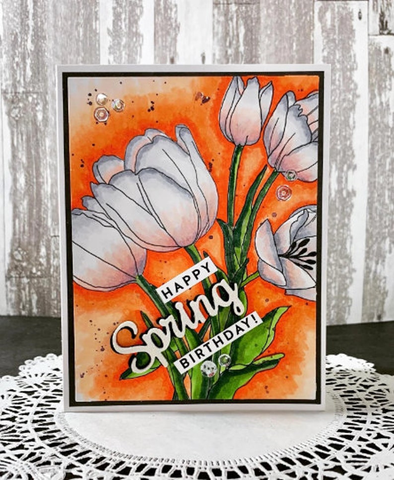 Digital Stamps - Tulips From My Yard, Floral Digi Stamp, Card Making ...