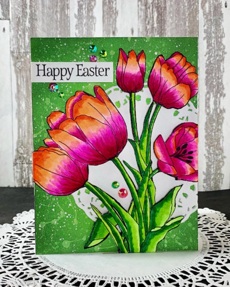 Digital Stamps - Tulips From My Yard, Floral Digi Stamp, Card Making ...