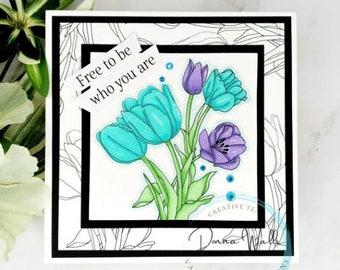 Digital Stamps - Tulips from my yard, Floral digi stamp, card making, scrapbooking, spring paper craft, crafters, digi stamp