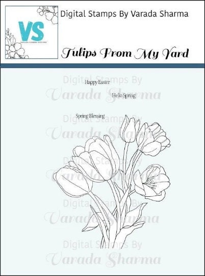 Digital Stamps - Tulips From My Yard, Floral Digi Stamp, Card Making ...