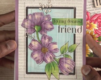 Digital Stamps - Flowers For My Friend, Floral digi stamp, card making, scrapbooking, spring paper craft, crafters, Rose Digital Stamp