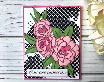 Timbres numériques - Mon beau camélia, image numérique de fleurs, timbre digi pour la carterie, scrapbooking, papercrafting, timbre digi
