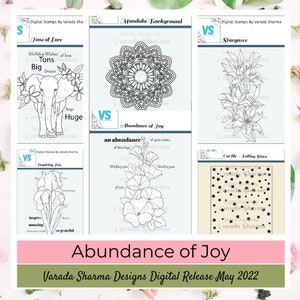 Cyfrowe znaczki i pliki do wycinania - Abundance of Joy - pakiet z maja 2022 r.