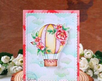Digital Stamps - Balloons with Flowers, Balloon digital image, digi stamp cardmaking, scrapbooking, papercrafting, balloon, flowers
