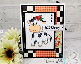 Digital Stamps - Farm Friends, Farm animals and flowers digital image, digi stamp for cardmaking, scrapbooking, papercrafting, critters digi