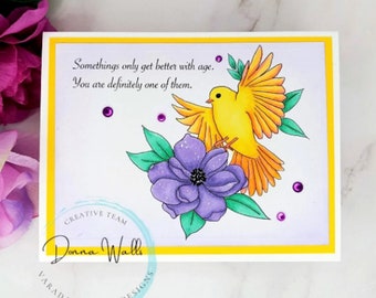 Digital Stamps - Free To Be, Bird and flower digital image, digi stamp for cardmaking, scrapbooking, papercrafting, bird digi stamp