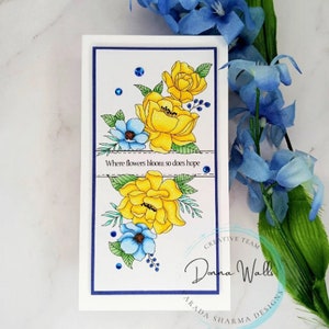 Floral digi-stempel, kaarten maken, scrapbooking, voorjaarspapierambachten, hobbyisten, digitale postzegels - Mini Slimline Floral Wishes, digi-stempel