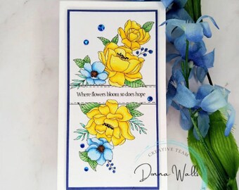 Floral digi stamp, card making, scrapbooking, spring paper craft, crafters, Digital Stamps - Mini Slimline Floral Wishes, digi stamp