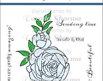 Digital Stamps - Climbing Rose Bouquet, Floral digi stamp, card making, scrapbooking, spring paper craft, crafters, Rose Digital Stamp