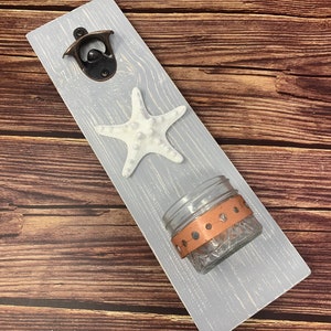 Bottle opener, beach bottle opener, bottle opener wall mount,  starfish bottle opener, beach decor, summer bottle opener