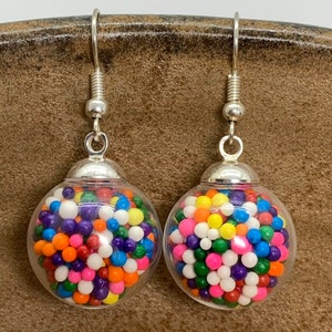 Gumball earrings, round earrings, rainbow earrings, sprinkle earrings, festive earrings,