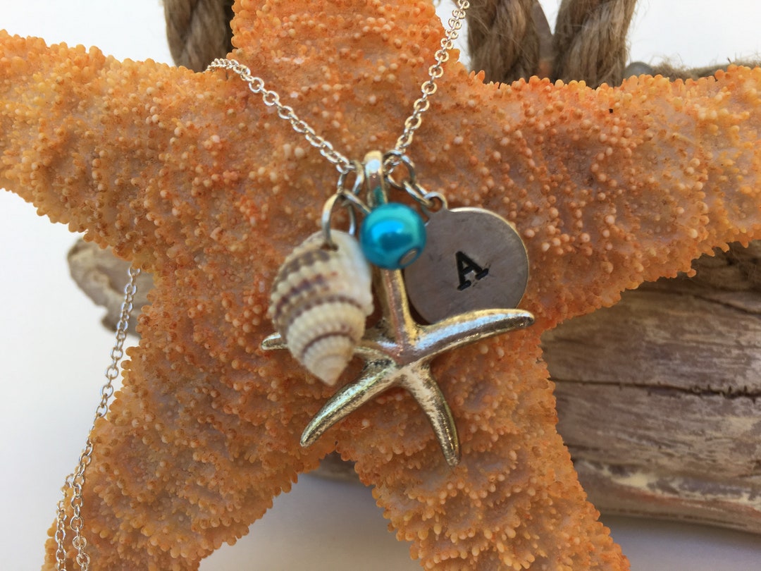 Initial Shell Pendants Custom Initial Starfish Necklace, Shell Charm, Beach Jewelry - Etsy