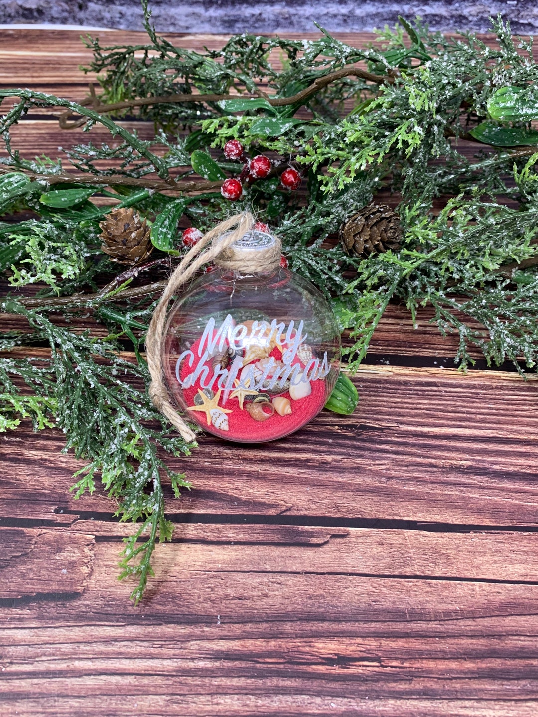 Merry Christmas Ornament Sand Ornament Beach Ornament Shell Etsy