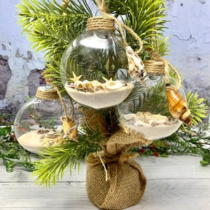 Set Of 3 Beach Ormanrmts, Beach Ornamrnts, Shell Ornaments, Sand Ornaments, Christmas Ornaments, Florida Ornaments, Christmas Globes