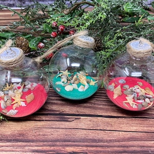 Set of 3 ornaments, beach ornaments, sand ornaments, shell ornaments, beach decor, Christmas ornaments,