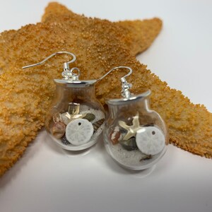 Beach earrings, sand dollar starfish earrings, summer earrings, dangle earrings, globe earrings, shell earrings