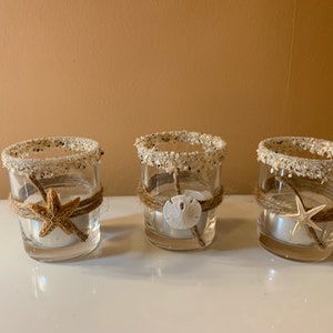 Set of 3 beach votive candles, Votive candles, tea light holders, wedding decor, wedding favors, beach decor