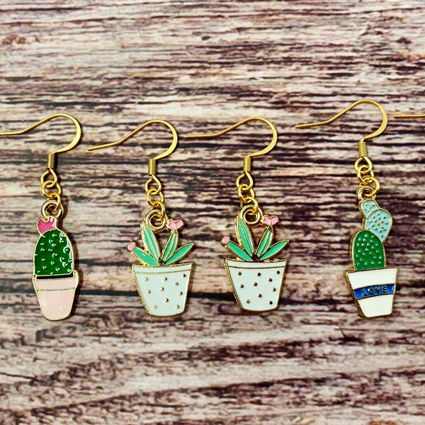 Set of 3 succulent dangle earrings, plant earrings, cactus earrings