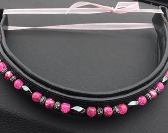 Designer leather beaded bling browband