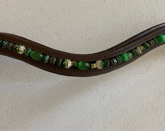 Designer leather curved beaded bling browband