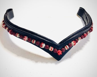 Designer leather beaded bling browband