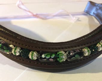 Designer leather curved beaded bling browband