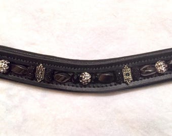 Designer leather beaded bling browband