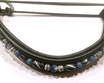 Designer leather beaded bling browband