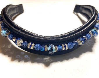 Designer leather beaded bling browband