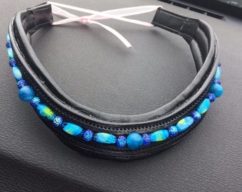 Designer leather beaded bling browband