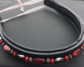 Designer leather beaded bling browband