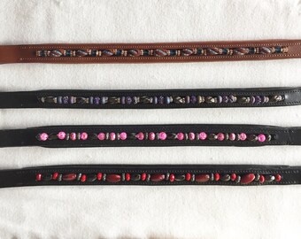 Designer custom leather beaded bling browband
