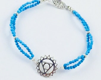 Throat chakra sterling silver and turquiose gemstone bracelet