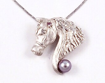 Sterling silver designer horse head pendant